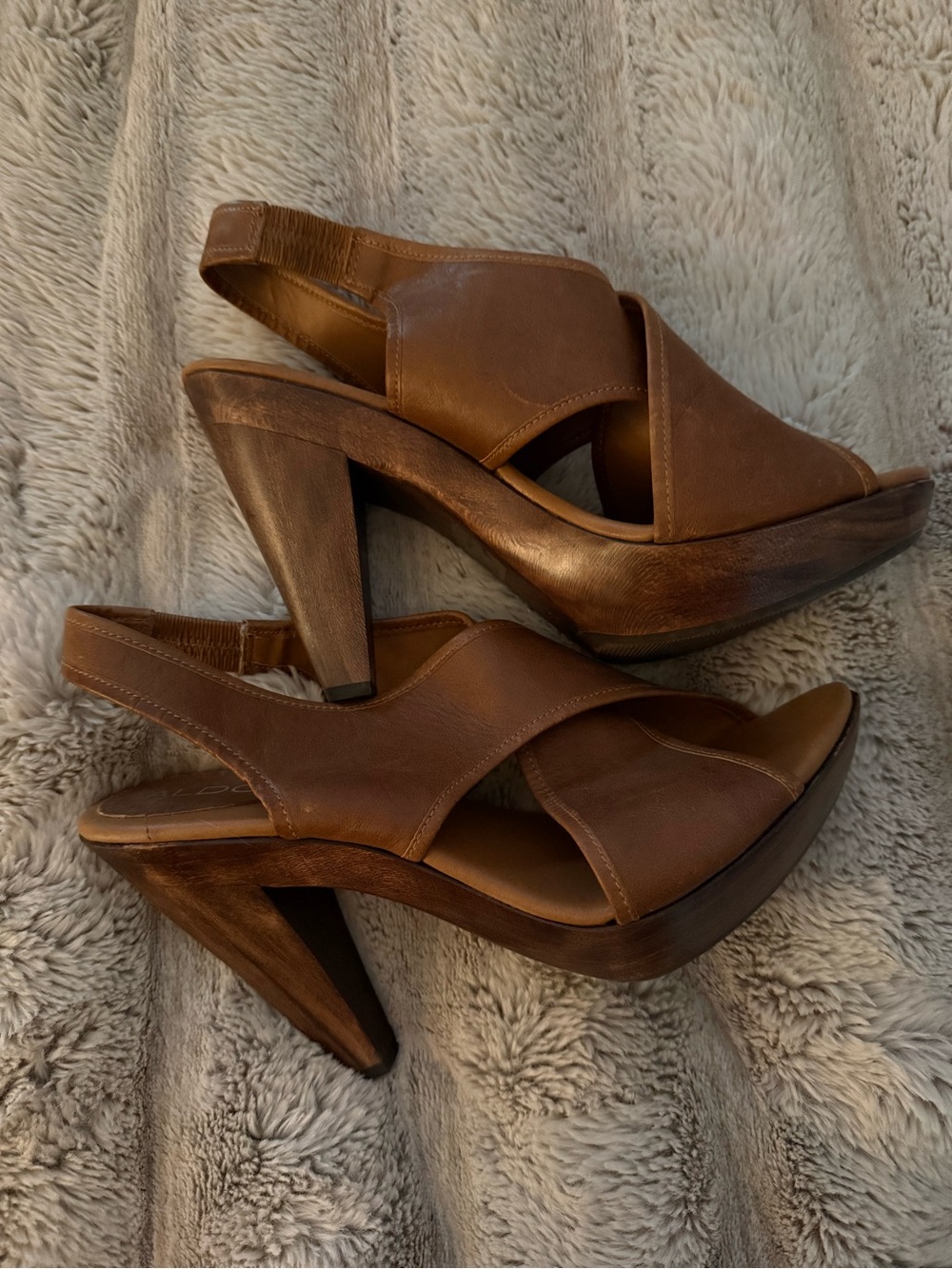 Aldo Brown Leather Platform Slingback Heels